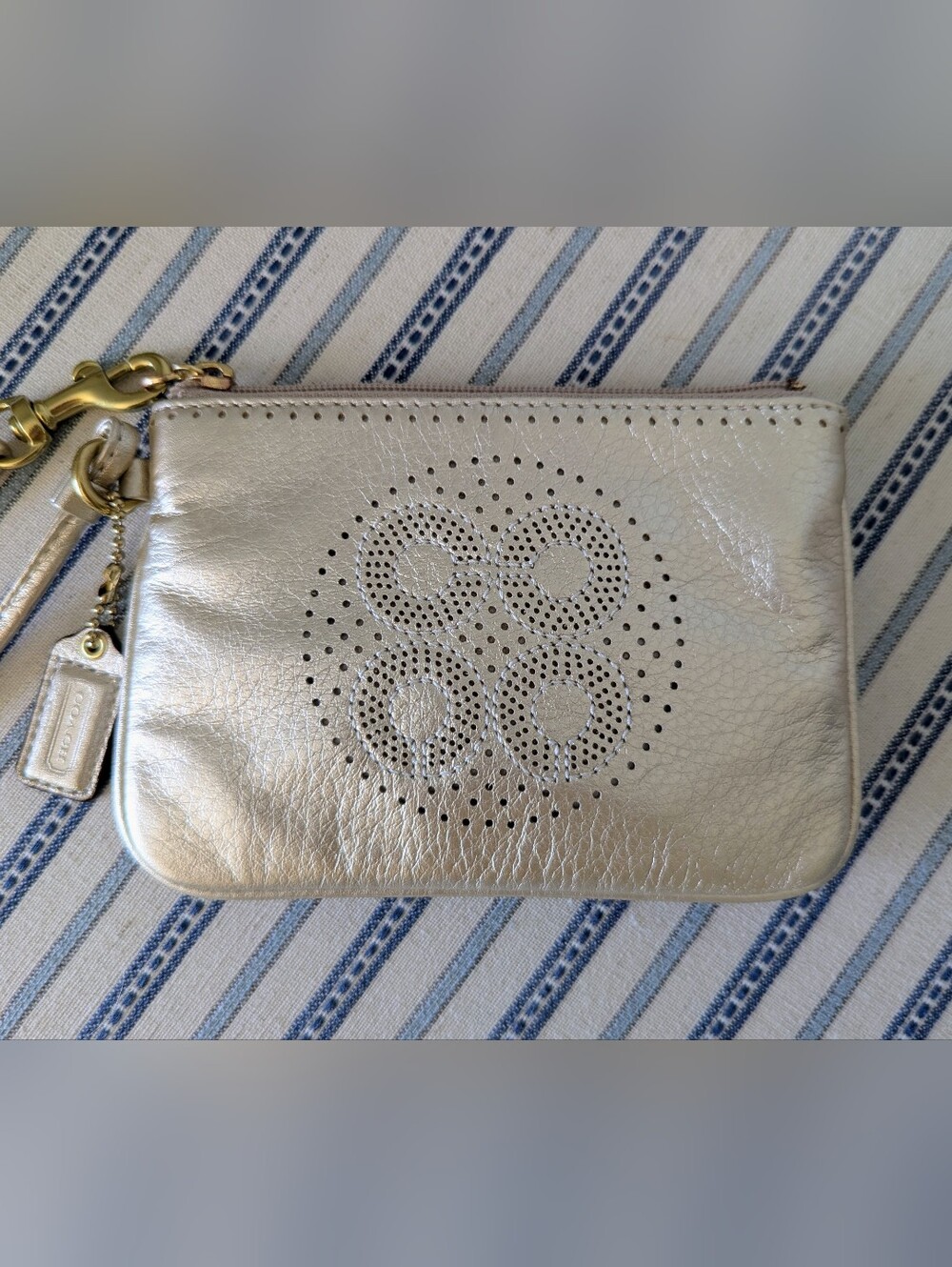 Coach Aubrey Op Art Perforated Leather Wristlet
